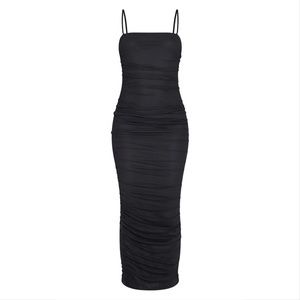 PLT Strappy Mesh Ruched Midi dress